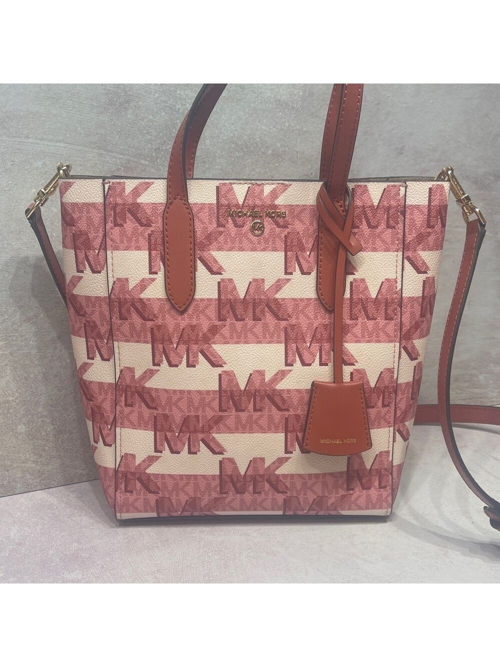 Michael Kors Sinclair Logo Shopper Tote & Matching Wallet Cinnamon Pink Cream - Picture 3 of 11